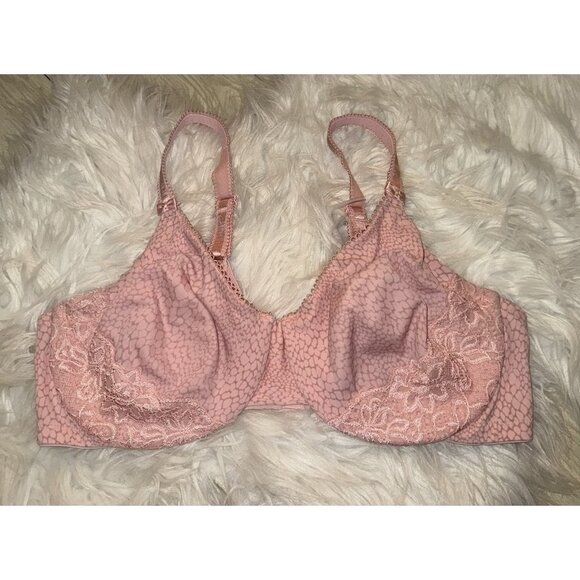 Olga 35063 Luxury Lift Full Coverage Bra UW Unlined Printed Lace Womens 40C Pink - Picture 2 of 6